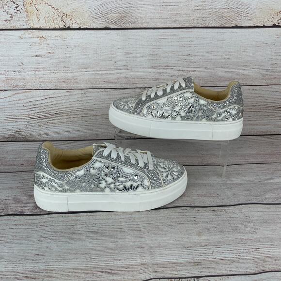 Betsey Johnson Shoes - Betsey Johnson Reily Womens Sz 7M Rhinestone Platform Sneakers Silver